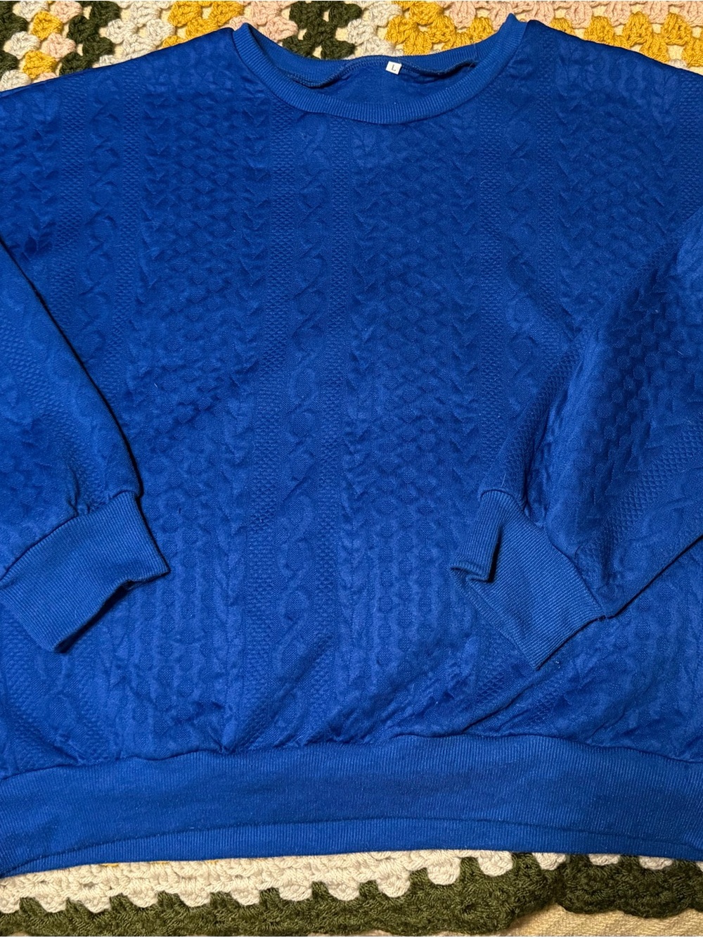 Cobalt Blue Textured Crewneck Sweatshirt